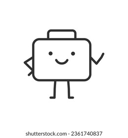 Briefcase cartoon character, linear icon. Line with editable stroke