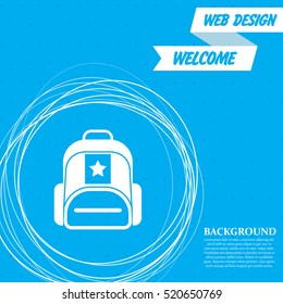 Briefcase, case, bag icon on a blue background with abstract circles around and place for your text. Vector illustration
