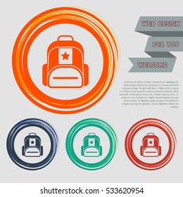 Briefcase, case, bag icon on the red, blue, green, orange buttons for your website and design with space text. Vector illustration