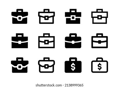 Briefcase, case icon collection in black design. Job symbol vector illustration.
