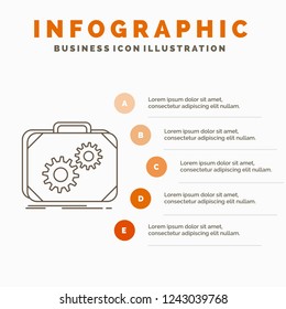 Briefcase, case, production, progress, work Infographics Template for Website and Presentation. Line Gray icon with Orange infographic style vector illustration