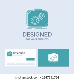 Briefcase, case, production, progress, work Business Logo Glyph Icon Symbol for your business. Turquoise Business Cards with Brand logo template.
