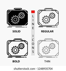 Briefcase, case, production, progress, work Icon in Thin, Regular, Bold Line and Glyph Style. Vector illustration