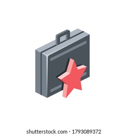 Briefcase case star. Vector 3d isometric, color web icons set, new flat style. Creative illustration, idea for infographics.