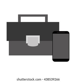 briefcase and cellphone , Vector illustration