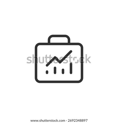 Briefcase with chart, linear icon. Business analytics and investment growth. Line with editable stroke.