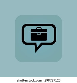 Briefcase in chat bubble, in square, on pale blue background