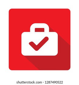  Briefcase with check mark red vector icon illustration