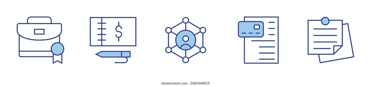 briefcase, checkbook, hierarchy, payment, notes. Business Icon vector illustration. Line Duotone style. Editable stroke.