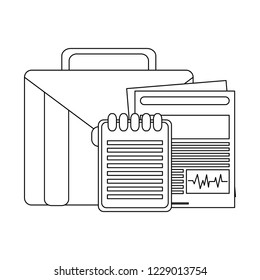 Briefcase and clipboard with graphs