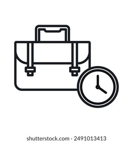 Briefcase with clock icon Black line art vector logo