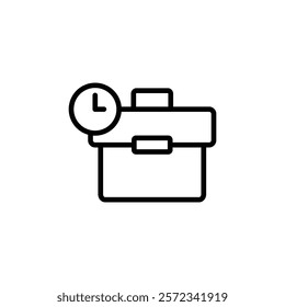 Briefcase with clock icon Black and white outline vector