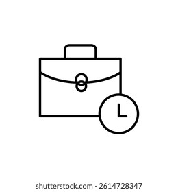 Briefcase with clock icon black and white vector sign