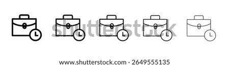 Briefcase with clock icon black and white vector sign