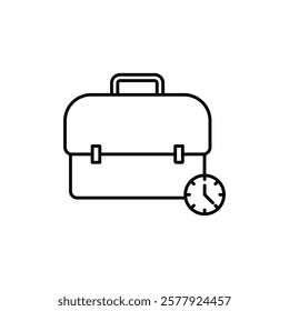 Briefcase with clock icon Flat illustration sign