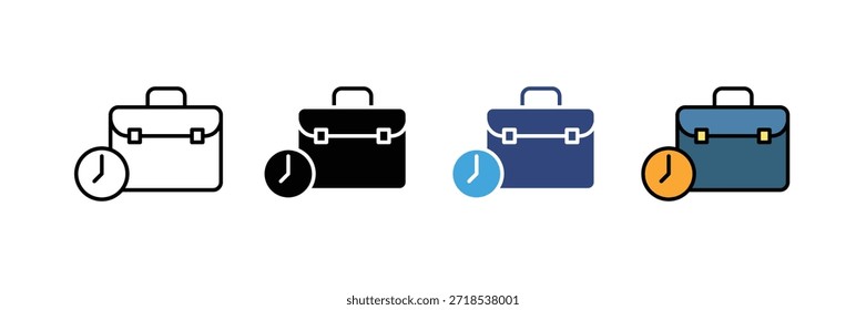 Conjunto de iconos de reloj de maletín. Símbolo de fecha límite de negocio. Ilustración vectorial