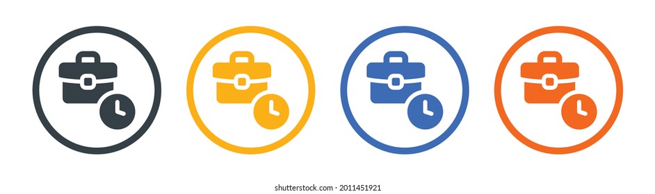 Briefcase with clock icon. Symbol of working hour isolated on white background.