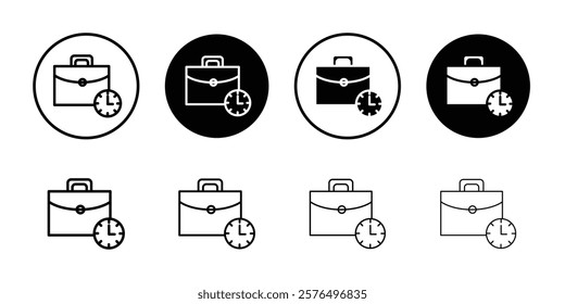 Briefcase with clock icon Thin line art isolated