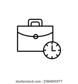 Briefcase with clock icon Thin line art isolated