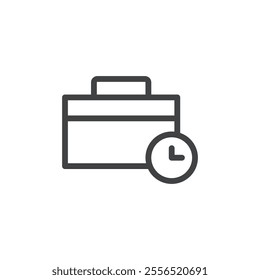 Briefcase with clock icon Vector logo outline