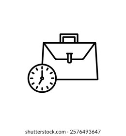 Briefcase with clock icon vector outline logo sign