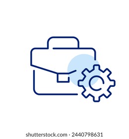 Briefcase and cogwheel. Business process engineering, workflow optimization and automation. Pixel perfect, editable icon