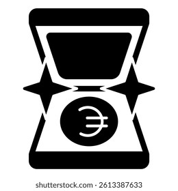 Briefcase with coin concept. Vector graphics. banking and finance concept. Vector graphics. Case box with coin sign on white background, glyph style mobile or design