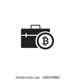 Briefcase and coin icon with bitcoin cryptocurrency symbol