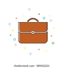 Briefcase color thin line icon. Background with color crosses and circles 