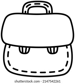 Briefcase, container for documents. Baggage of office worker. Luggage, business accessory for man. Womens bag icon in flat style with hand drawn symbol female accessory design with handle and clasps