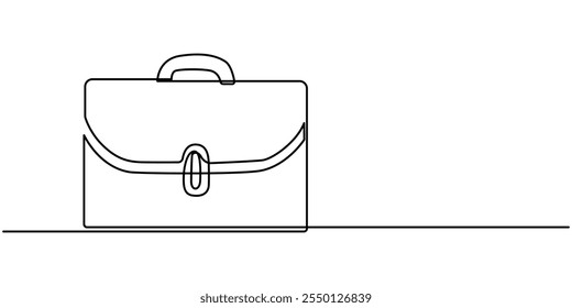 briefcase continuous line art drawing, Minimalist continuous one line drawing of business bag or briefcase. Ideal for business and finance concepts, Briefcase Line Icon, Suitcase working bag one line.