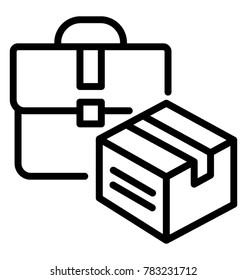 A briefcase with delivery package showing the concept of business logistic, line vector icon 