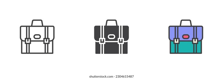 Briefcase different style icon set. Line, glyph and filled outline colorful version, outline and filled vector sign. Symbol, logo illustration. Vector graphics