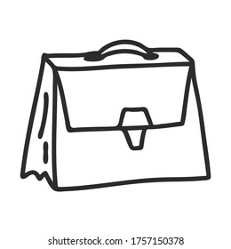 Briefcase for documents in Doodle style. Symbol of a business person, business, . The icon is hand-drawn and isolated on a white background. Black and white vector illustration