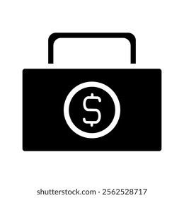 Briefcase with dollar coin. Concept of financial investment, savings, and wealth.