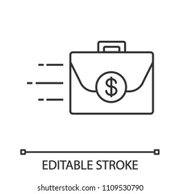 Briefcase With Dollar Sign Linear Icon. Thin Line Illustration. Business Investment. Portfolio. Money Suitcase. Contour Symbol. Vector Isolated Outline Drawing. Editable Stroke