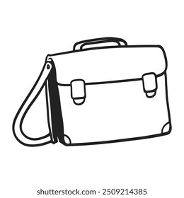 Briefcase drawing object. Laptop bag with detachable shoulder strap black and white colors.