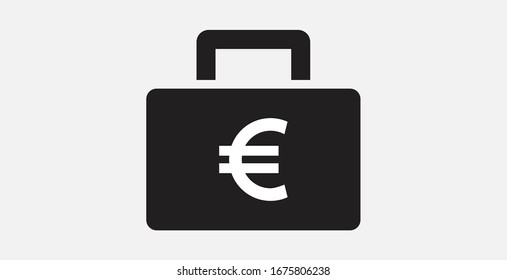 Briefcase with Euro icon. Filled vector icon. Vector illustration icon. Money in suitcase flat icon