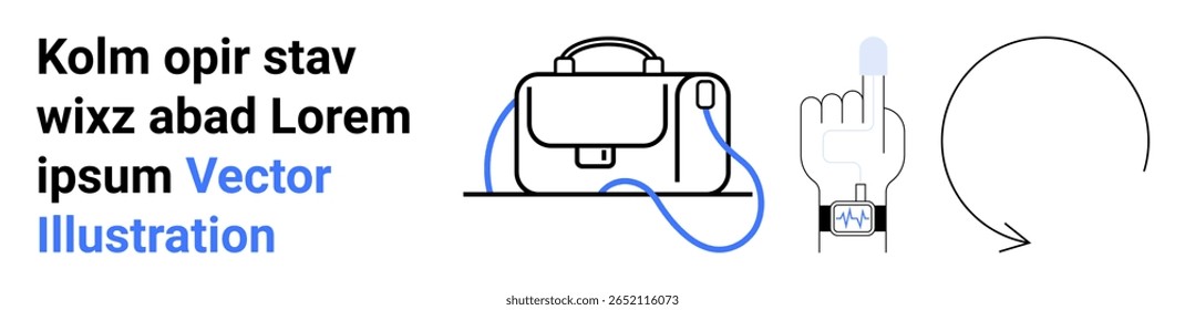 Porta-arquivos, dedo com gesto de toque smartwatch, seta circular. Ideal para negócios, tecnologia, fluxo de trabalho, apresentações, aplicativos, gadgets, ferramentas digitais Página inicial