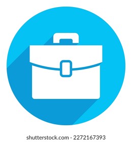 Briefcase flat icon. long shadow design. blue background.