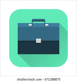 Briefcase flat icon. Web and mobile design element. Business luggage, work portfolio symbol. Internet icon with long shadow in cartoon style. Vector colored illustration.