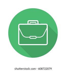 Briefcase flat linear long shadow icon. Portfolio. Laptop bag. Vector line symbol