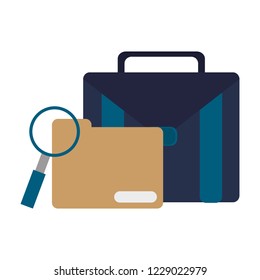 Briefcase and folder with magnifying glass