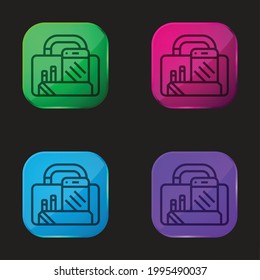 Briefcase four color glass button icon