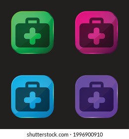 Briefcase four color glass button icon