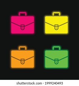 Briefcase four color glowing neon vector icon