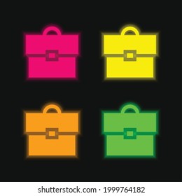 Briefcase four color glowing neon vector icon