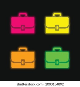 Briefcase four color glowing neon vector icon