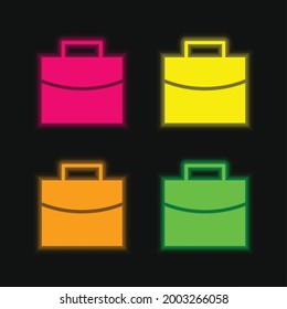 Briefcase four color glowing neon vector icon