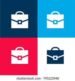 Briefcase four color material and minimal icon logo set in red and blue
